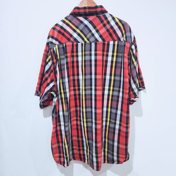 Vintage Rocawear Red Black Plaid Pearl Snap Button Up Shirt Size 4X Streetwear - Picture 4 of 9